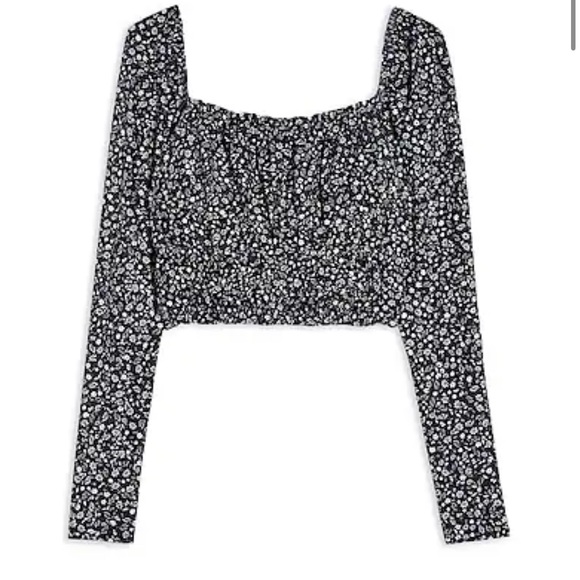 TOPSHOP FLORAL LONG SLEEVE POINTELLE PRAIRIE TOP - Picture 1 of 8